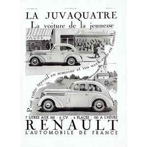 クラシックカー ルノー（RENAULT） 1938年 / フランスの古い広告（ヴィンテージ広告） 0144
