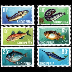 郵便切手 アルバニア SHQIPERIA 「魚 10q/15q/25q/40q/65q/80q」 6枚セット 1967年1月20日 使用済 Stamps Tropical Fishes