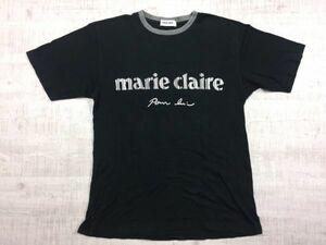 【送料無料】マリクレール marie claire レディース オールド レトロ 古着 ビッグロゴ リブライン 半袖Tシャツ L 黒