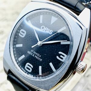 【限定 特別大特価】オリス ORIS シルバー×ブラック 腕時計 メンズ 機械式手巻き アンティーク 整備済み ヴィンテージ 17石 スクエアNo990