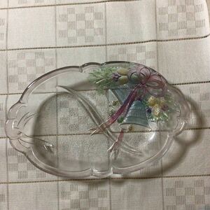 仕切り付き楕円皿　ガラス皿　HOYA製　フルーツ盛りなどに