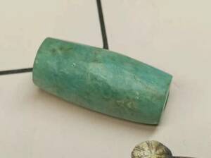 唐物 時代物 天河石（Amazonyte） 5000年 中国 夏家店 天河石玉管珠 年代保証 *1* 