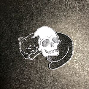 【ワッペン】キャット 黒猫 髑髏 死 デス パンク メンズ ジーンズ パンク ジャケット アイロン 【アップリケ】