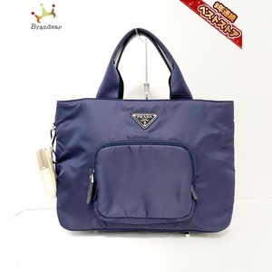 プラダ PRADA トートバッグ - ナイロン×レザー ダークネイビー 美品 バッグ