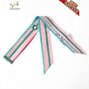 フェンディ FENDI - ブルーグリーン×ライトピンク×マルチ リボンスカーフ 美品 スカーフ