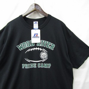 Dead stock 90s 00s RUSSELL ATHLETIC サイズ XL ラバー プリント ロゴ Tシャツ クルーネック ブラック ラッセル 古着 ビンテージ 2M1893