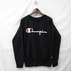 Champion サイズ L プリント ロゴ トレーナー スウェット クルーネック 裏起毛 薄手 ブラック チャンピオン サイズ ビンテージ 2M2211