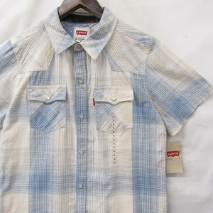 Dead stock サイズ L 12-13YRS Levi’s ウエスタン シャツ 半袖 チェック ホワイト ブルー リーバイス 子供服 古着 ビンテージ 2M2715