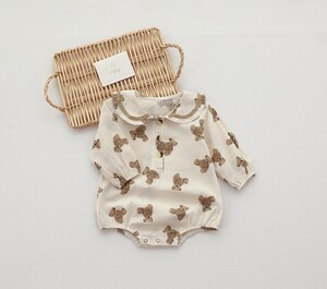 くま ロンパース 襟 ベビー キッズ 子供服 ベビー服 韓国服 70 80