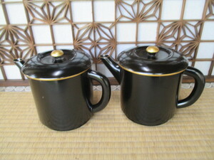 《和》　輪島塗　湯筒2個　漆器　黒塗り　天然木　当時物　美品
