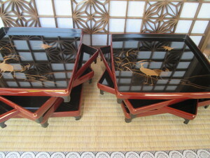 《和》加賀蒔絵　吸い物膳九客　鷺の図　花鳥文　時代漆器　天然木　会席　キレイ