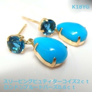 [ free shipping ]K18YGs Lee pin g view ti turquoise London blue topaz bla earrings #IA2392