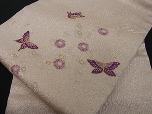 花美人着物■京の名門 じゅらく謹製 帝王紫 九寸名古屋帯 駒刺繍 舞蝶菊文 銀糸 逸品 zy1400