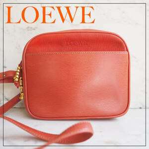 人気★ オールドロエベ LOEWE ベラスケス ショルダーバッグ レッド レザー ビンテージ ヴィンテージ ゴールド金具 ねじねじ