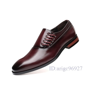 F568★ビジネスシューズ カジュアルシューズ 革靴 紳士靴 フォーマル 大きいサイズあり ワインレッド 26.5cm