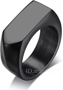 I878★ブランド メンズリング ブラック シンプル ステンレス リング 印台 指輪 黒