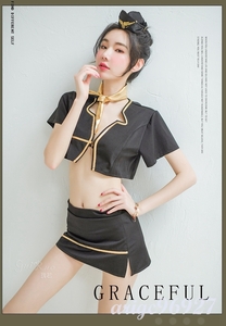 N91* cabin attendant schuwa-tes cosplay sexyero pretty baby doll style . T-back uniform OL sexy Ran Jerry black 