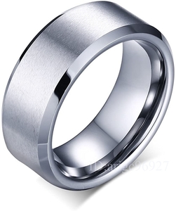 I848★タングステン リング シルバー 銀 指輪 8MM マッド質感 高級 平打つ つや消す ヘアライン加工