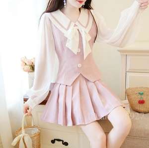 G766* skirt suit ladies lady's beautiful . beautiful line long sleeve 2 point set pink 