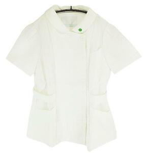 CH2293* new goods double tsu il tuck sleeve jacket nurse wear left front fastener short sleeves waist adjustment belt M size white postage 510 jpy 