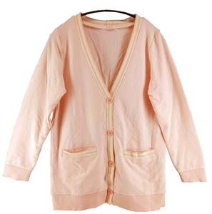 CH2562-3* new goods border rib cardigan long sleeve V neck front button collar front * pocket . rib change button attaching L size pink postage 510 jpy 