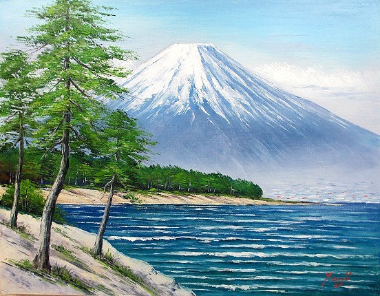 油画, 西洋画(可配油画框配送)M20 美保的松原和富士山 辻京子, 绘画, 油画, 自然, 山水画