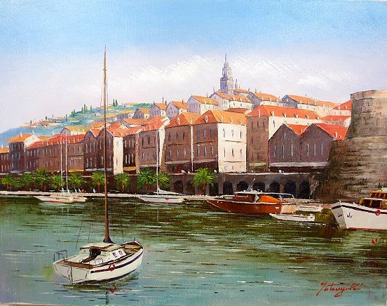 Oil painting Western painting (can be delivered with oil painting frame) P12 Mediterranean Summer Korcula Island Tatsuyuki Nakajima, painting, oil painting, Nature, Landscape painting