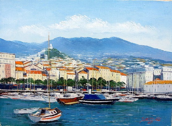 油画, 西洋画(可送油画框) P12 圣雷莫里维埃拉海岸 中岛龙之, 绘画, 油画, 自然, 山水画