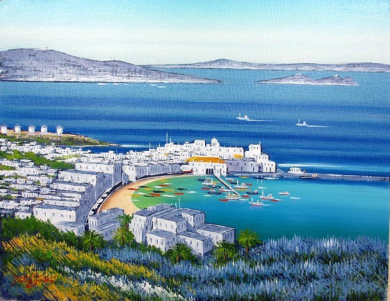 Ölgemälde, Westliches Gemälde (kann mit Ölgemälderahmen geliefert werden) F8 Größe Blaues Meer der Ägäis, Insel Mykonos von Tatsuyuki Nakajima, Malerei, Ölgemälde, Natur, Landschaftsmalerei