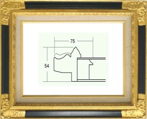 額縁　油絵/油彩額縁 成型フレーム 8904 F4号 ゴールド/紺 金