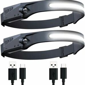 ２個　ヘッドライト 充電式 USB LEDデュアル光源 ヘッドランプ 5種点灯