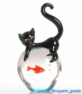 Art Auction Tooarts 猫 金魚 ギフト ガラスオーナメント 置物 キャット デコ ハンドメイド 送料無料 4, インテリア小物, 置物, その他