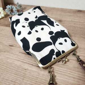 カモフラージュ パンダ スマホ ポシェット ケース がま口 斜めがけ ショルダー サコッシュ 軽量 サブバッグ お散歩 バッグ ハンドメイド