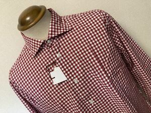 新品　ボリエッロ（伊）　ギンガムチェックシャツ４２　　赤白　ナポリのカミッチェリア　イタリア製　定価２．６万円