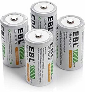 単一形充電池 4本 EBL 単1形 充電式ニッケル水素充電池 4本入り 電池保管ケース2個付き 1.2V 大容量10000mAh