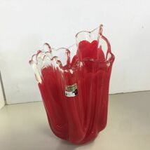 【中古 送料込】昭和レトロ KURATA CRAFT GLASS 花瓶 壺 高さ(約)19cm×幅(約)15cm×口径(約) 13cm レッド系 ◆D5950_画像1