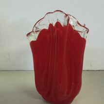 【中古 送料込】昭和レトロ KURATA CRAFT GLASS 花瓶 壺 高さ(約)19cm×幅(約)15cm×口径(約) 13cm レッド系 ◆D5950_画像5