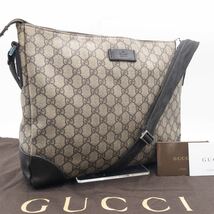 1円〜●GUCCI グッチ メンズ ショルダーバッグ GGスプリーム×レザー ボディバッグ 斜め掛け ダークブラウン レディース A4収納可 PVC 書類_画像1