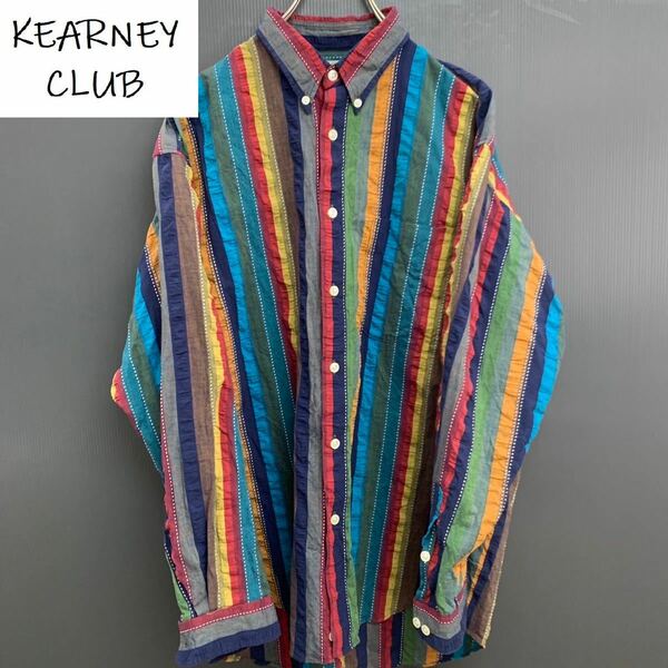 【KEARNEY CLUB】90s マルチカラーストライプBD長袖シャツ 多色 古着