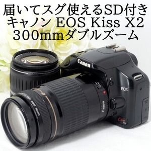 ★迫力の超望遠300mm★Canon キャノン EOS Kiss X2 ダブルズームセット 16GB SDカード付き