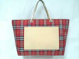 BURBERRY バーバリー ハンドバッグ チェック柄 ジャガード レザー レッド 赤 トートバッグ バッグ 514