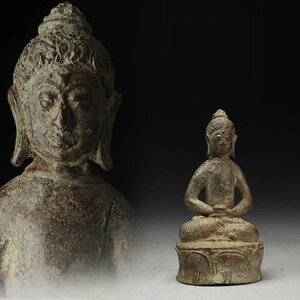 AY911 時代物 銅釋迦牟尼佛坐像 高9.7cm 重190g・銅釈迦牟尼仏座像・銅仏像・銅佛像・銅造仏像・銅釈迦如来