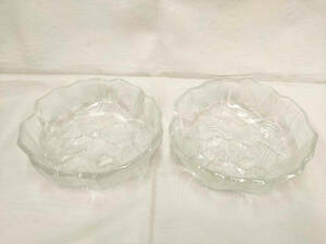 ☆ クリスタルガラス ガラス皿 中皿 盛皿 丸皿 硝子 レトロ アンティーク 2枚セット ☆