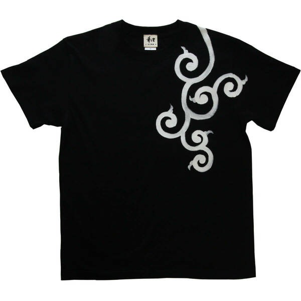 メンズ Tシャツ Mサイズ 黒 唐草柄Tシャツ ブラック ハンドメイド 手描きTシャツ 和柄