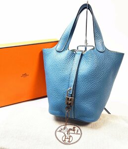Super beautiful goods ◆ Genuine Hermes HERMES Picotan lock PM18 blue gene blue silver silver SV metal fittings Togo Togo handbag handbag bag □ Q ladies bag, Hermes, Bag, bag, Birkin