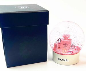 新品◆CHANEL シャネル限定 スノードームビッグサイズBIGノベルティガラスｘプラスチック置物贈り物ホワイトｘピンク