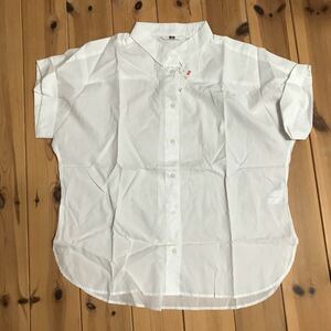 新品！UNIQLO/ユニクロ 半袖 シャツ コットン100％ ホワイト サイズL レディース　ブラウス