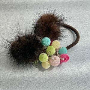 【美品】ヘアゴム　ヘアアクセ　アクセサリー　髪ゴム　カラフル　YUDLEG ブラウン 