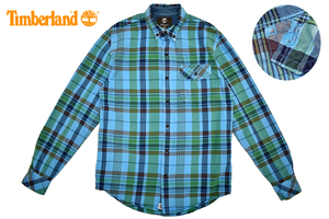 Y-3531* free shipping *Timberland Earthkeepers Timberland SLIM FIT 50% ORGANIC COTTON* blue blue color check long sleeve B/D shirt S