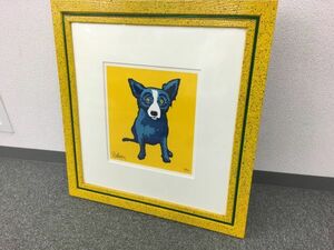 N266-H4-505 ジョージ・ロドリーゲ George Rodrigue Blue dog ブルードッグ 幸せの青い犬 絵画 額装 画寸約27×24cm 美品②